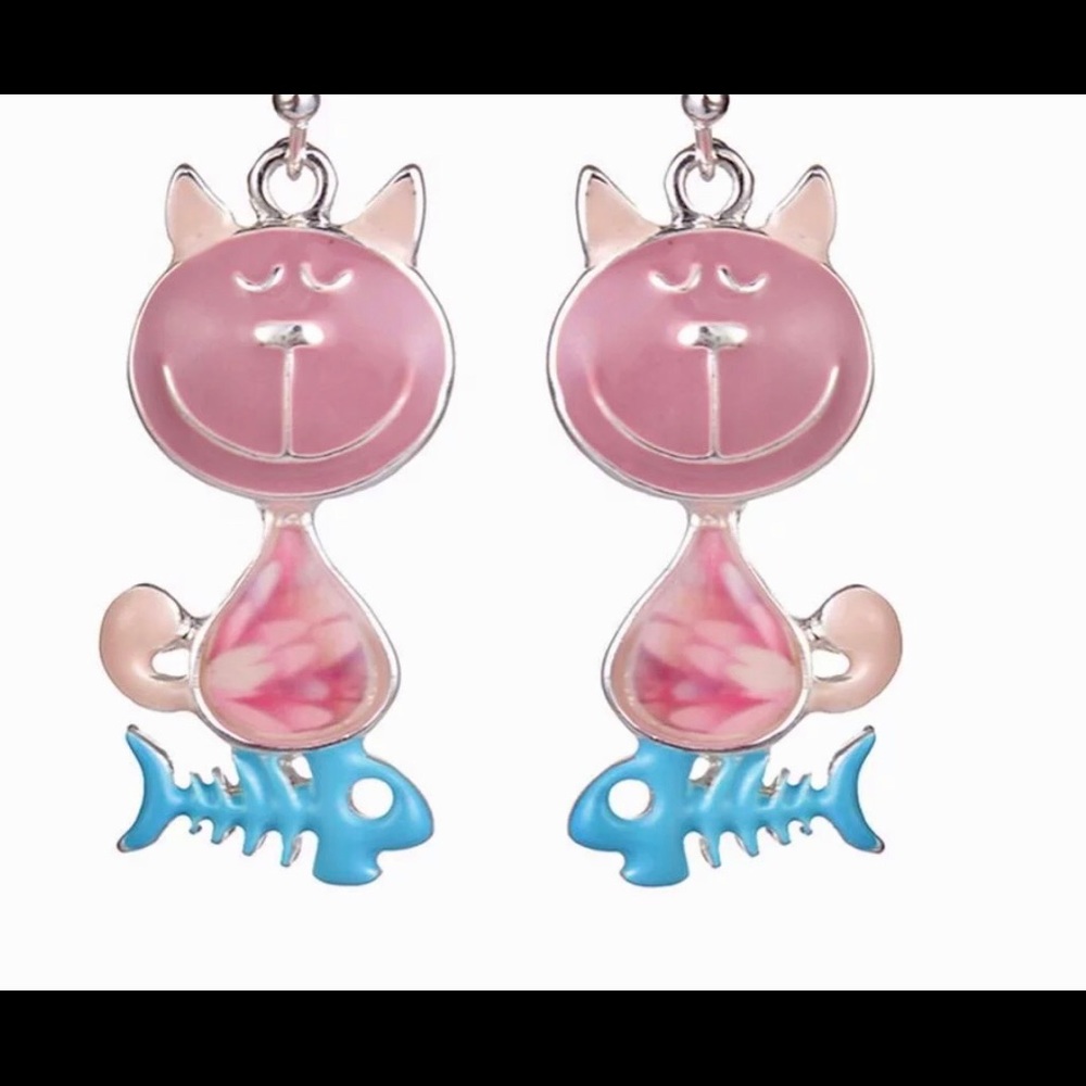 2/$10 Cute Enamel Cartoon Cat Handmade Drop Earrings